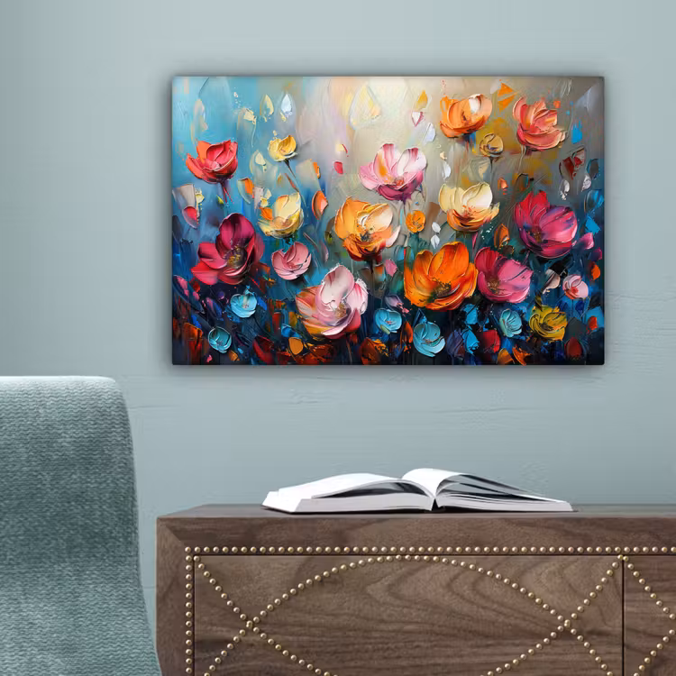 Klaprozen - Bloemen - Kunst - Botanisch canvas 2cm klein -sfeer4