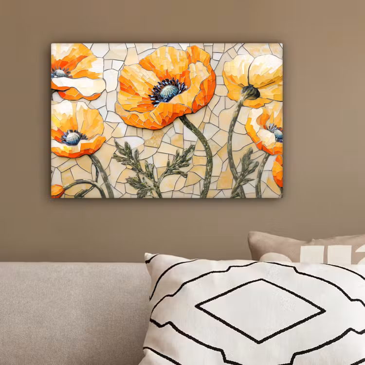 Klaprozen - Oranje - Mozaïek - Bladeren canvas 2cm klein -sfeer3