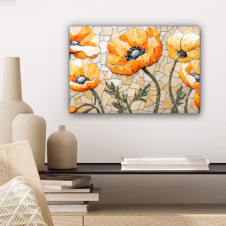 Klaprozen - Oranje - Mozaïek - Bladeren canvas 2cm klein -sfeer6