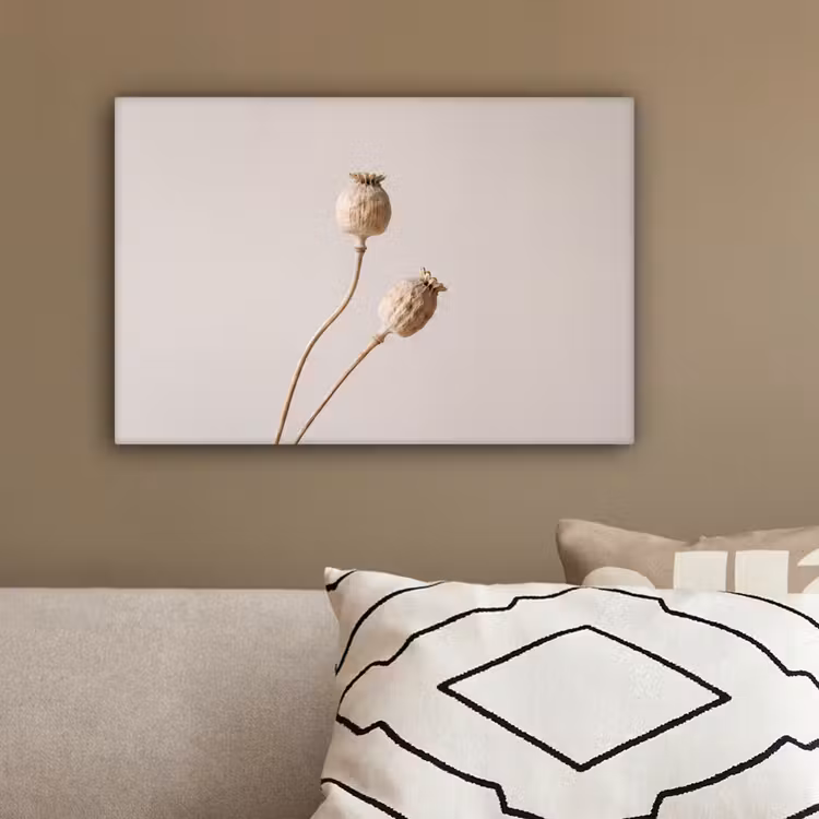 Papaverbollen - Droogbloemen - Minimalistisch - Beige - Rustig canvas 2cm klein -sfeer3