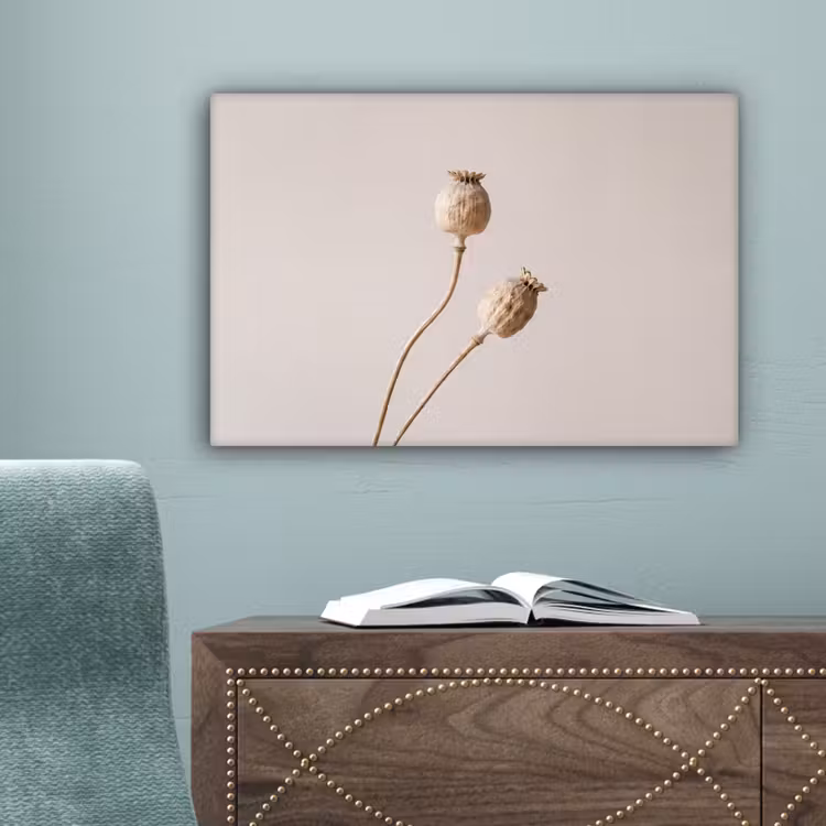 Papaverbollen - Droogbloemen - Minimalistisch - Beige - Rustig canvas 2cm klein -sfeer4