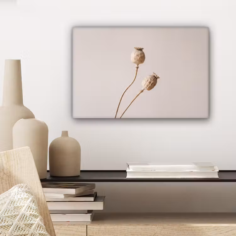 Papaverbollen - Droogbloemen - Minimalistisch - Beige - Rustig canvas 2cm klein -sfeer6
