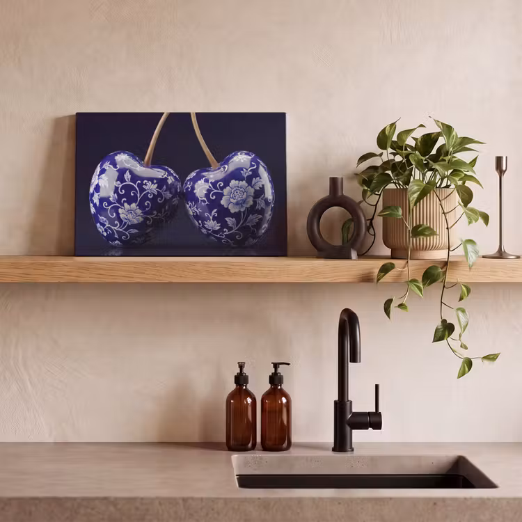 Porselein- Kersen - Delfts - Blauw canvas 2cm klein -sfeer3