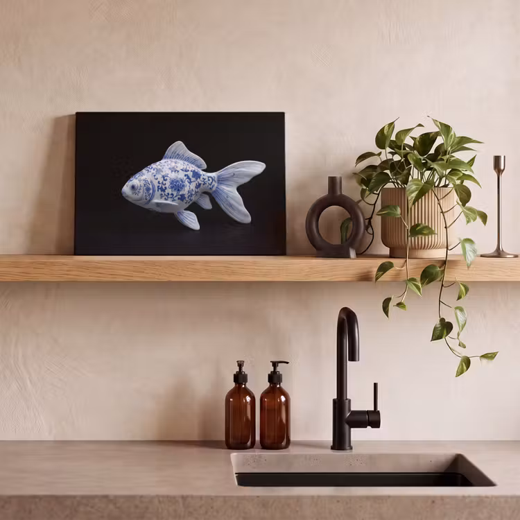 Porselein - Goudvis - Delfts - Blauw canvas 2cm klein -sfeer3