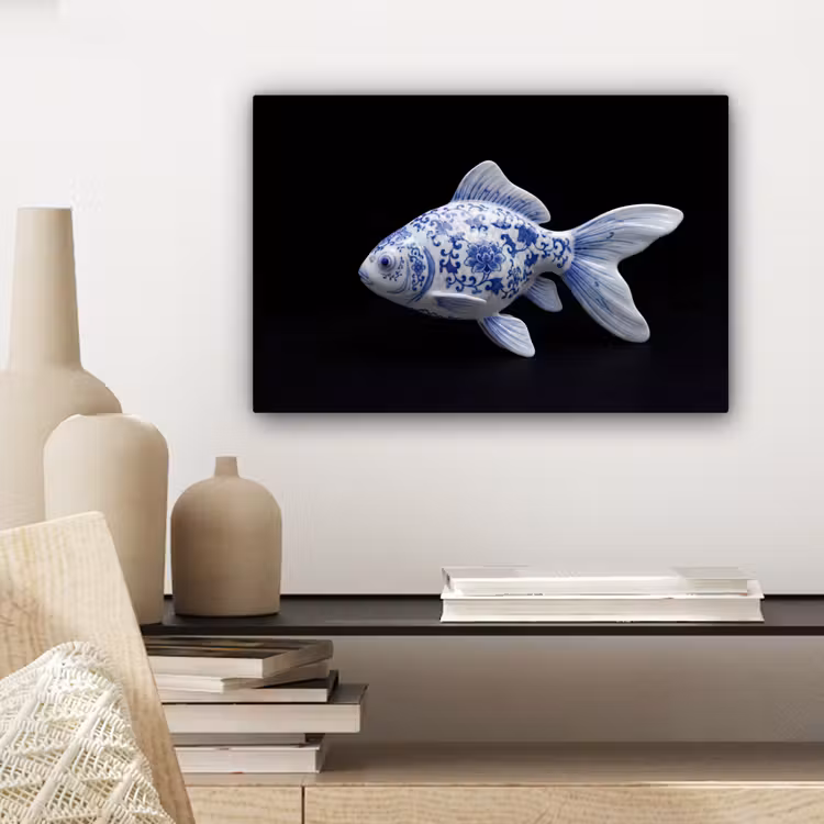Porselein - Goudvis - Delfts - Blauw canvas 2cm klein -sfeer6