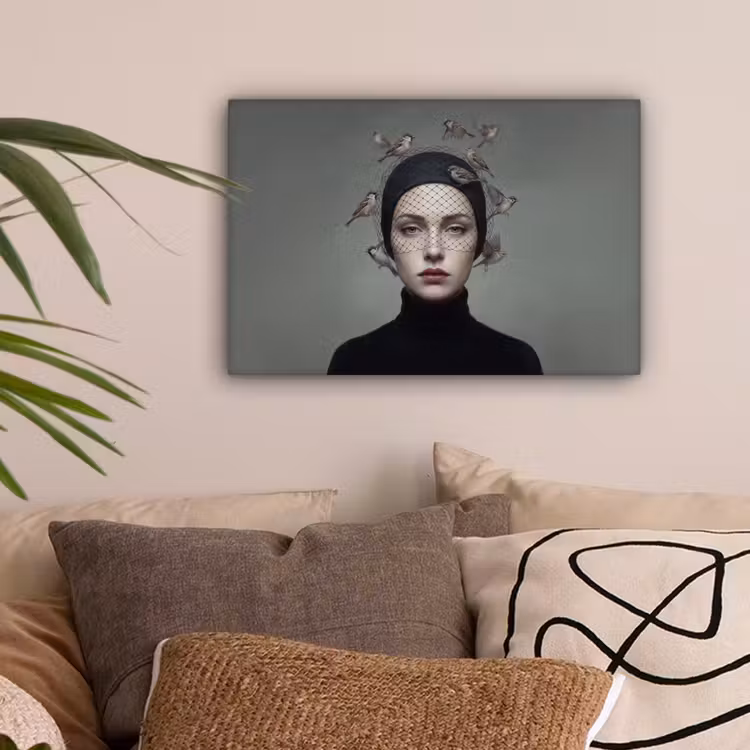 Portret - Vogels - Zwart canvas 2cm klein -sfeer1