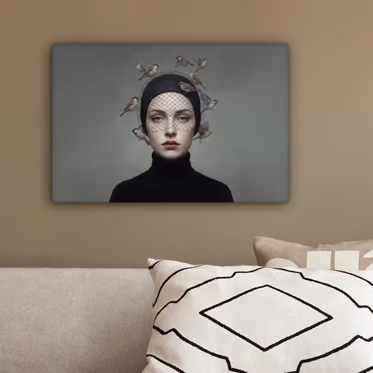 Portret - Vogels - Zwart canvas 2cm klein -sfeer3