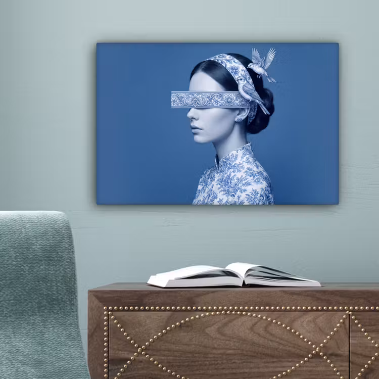 Portret - Klassiek - Wit - Blauw canvas 2cm klein -sfeer4