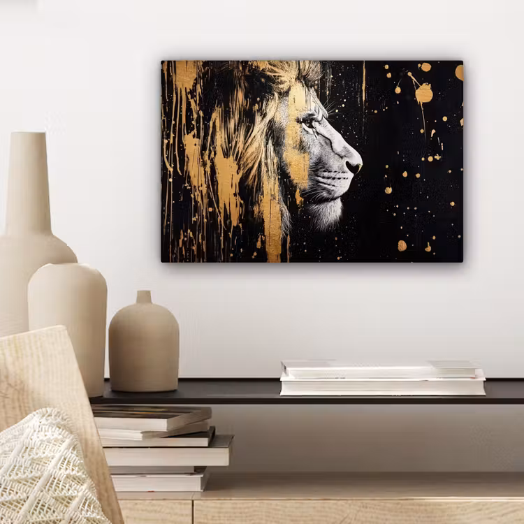 Portret - Leeuw - Abstract - Goud canvas 2cm klein -sfeer6