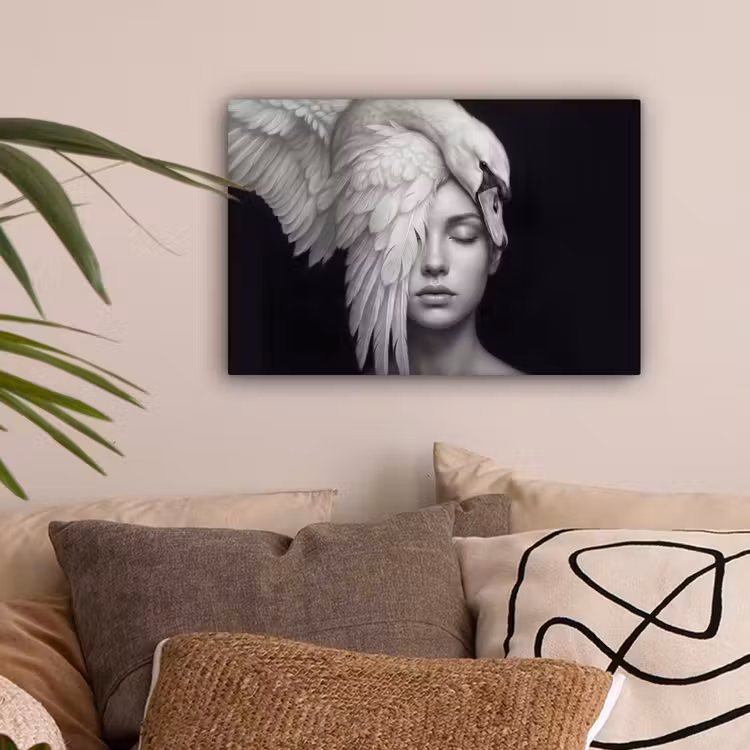 Portret - Zwaan - Zwart - Wit canvas 2cm klein -sfeer1