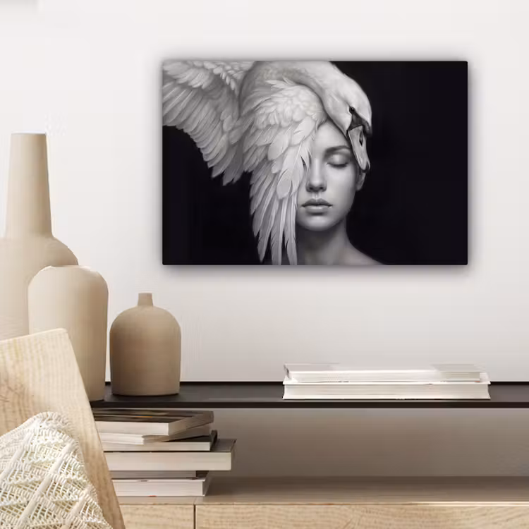 Portret - Zwaan - Zwart - Wit canvas 2cm klein -sfeer6