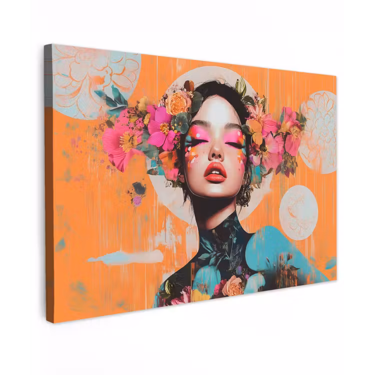 Portret - Vrouw - Abstract - Bloemen canvas 2cm klein -z3d