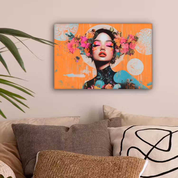 Portret - Vrouw - Abstract - Bloemen canvas 2cm klein -sfeer1