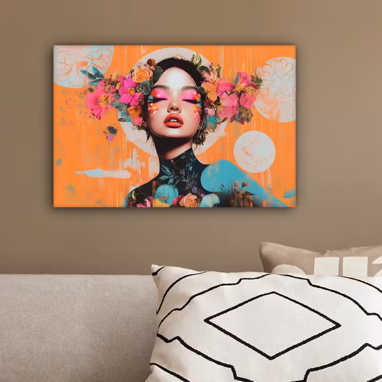 Portret - Vrouw - Abstract - Bloemen canvas 2cm klein -sfeer3