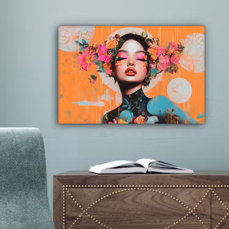 Portret - Vrouw - Abstract - Bloemen canvas 2cm klein -sfeer4
