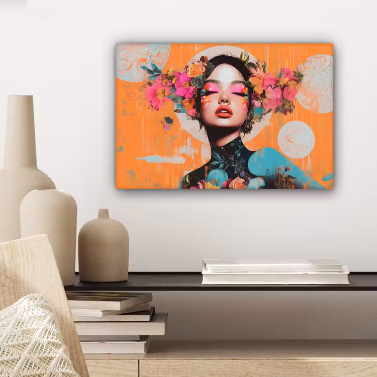 Portret - Vrouw - Abstract - Bloemen canvas 2cm klein -sfeer6
