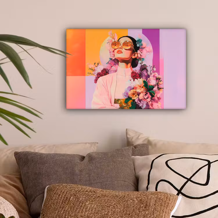 Portret - Vrouw - Abstract - Bloemen canvas 2cm klein -sfeer1