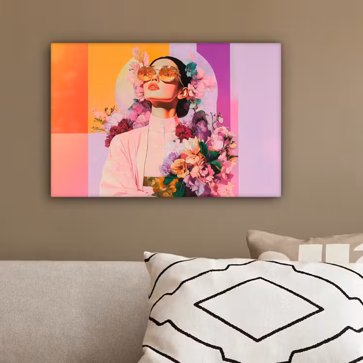 Portret - Vrouw - Abstract - Bloemen canvas 2cm klein -sfeer3
