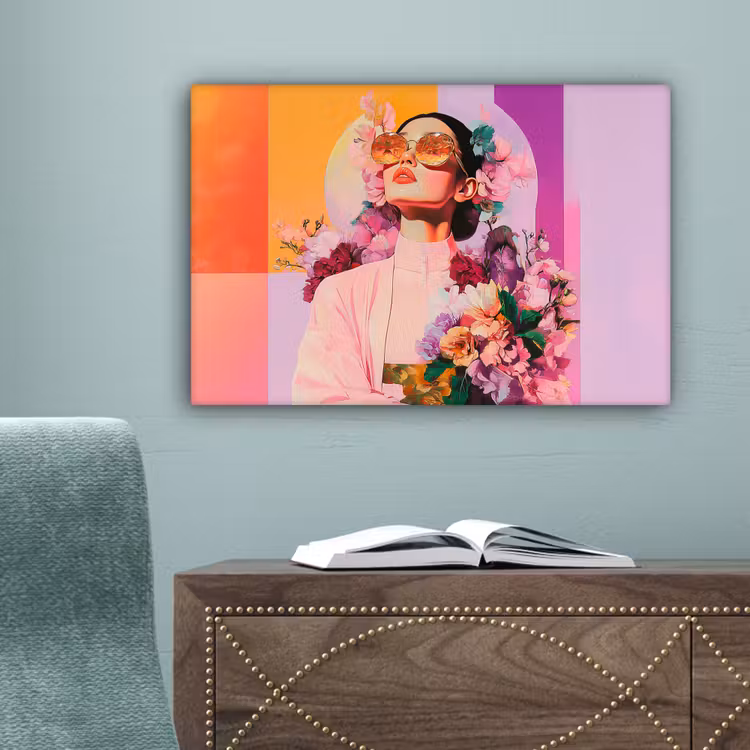Portret - Vrouw - Abstract - Bloemen canvas 2cm klein -sfeer4