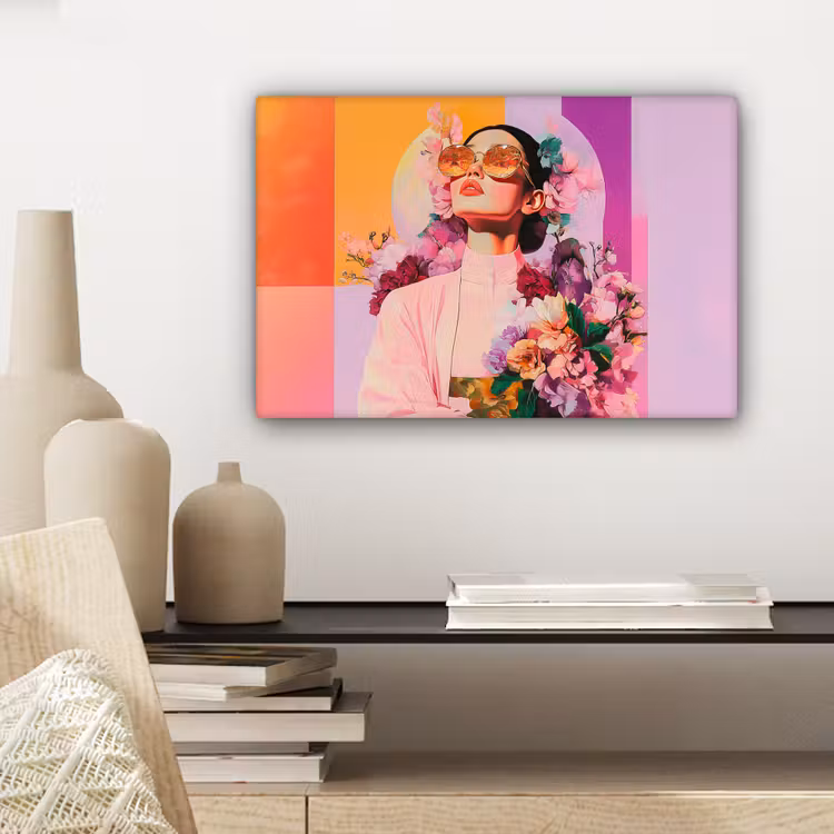 Portret - Vrouw - Abstract - Bloemen canvas 2cm klein -sfeer6