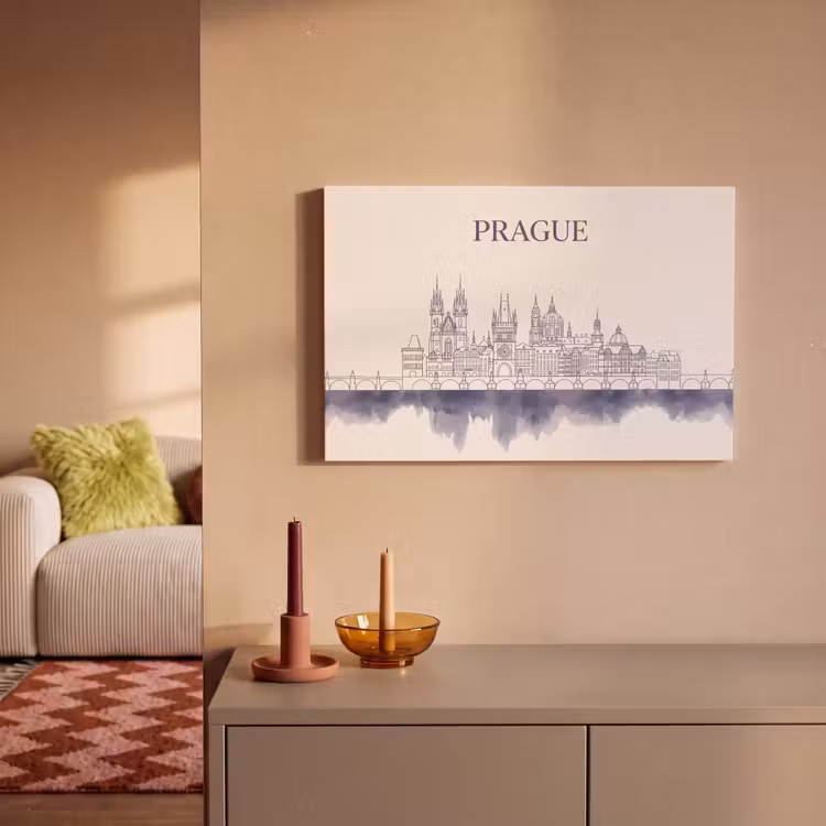 Praag - Skyline - Architectuur - Blauw canvas 2cm klein -sfeer1