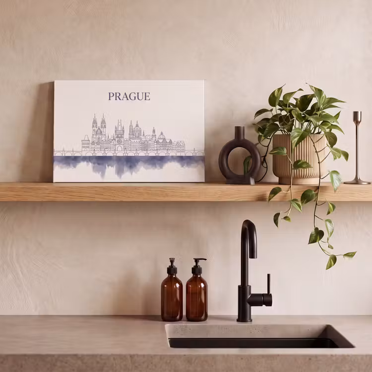 Praag - Skyline - Architectuur - Blauw canvas 2cm klein -sfeer3
