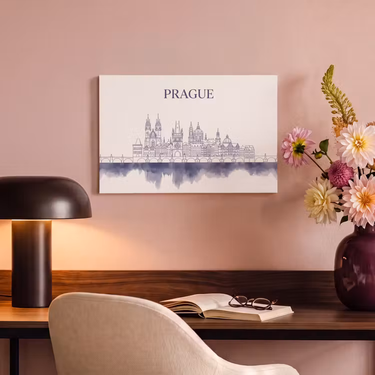 Praag - Skyline - Architectuur - Blauw canvas 2cm klein -sfeer4