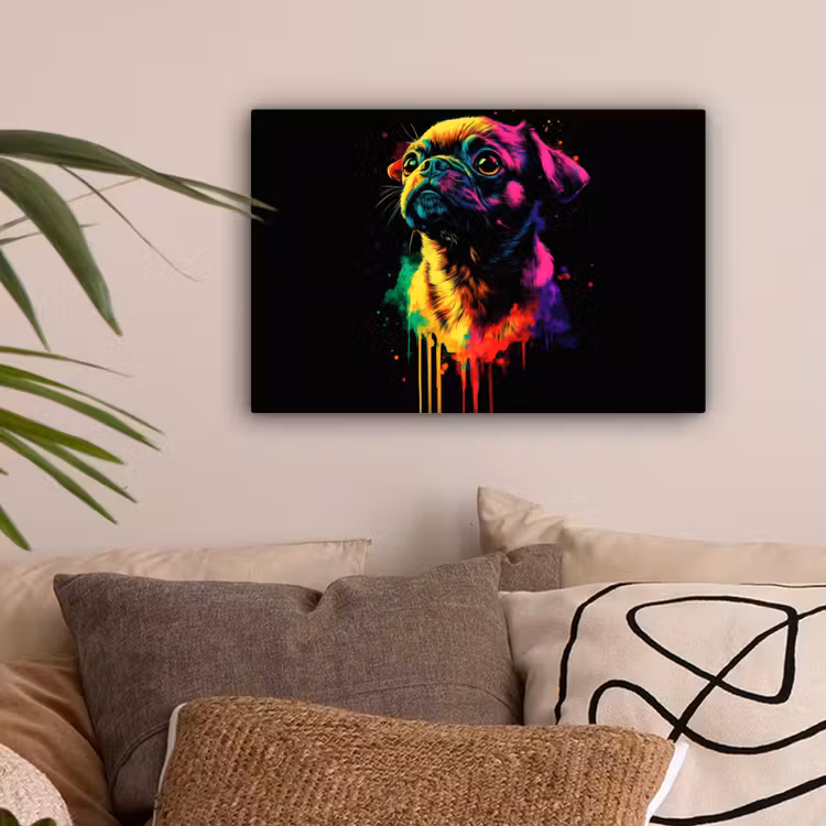 Puck - Hond - Verf - Kleuren canvas 2cm klein -sfeer1
