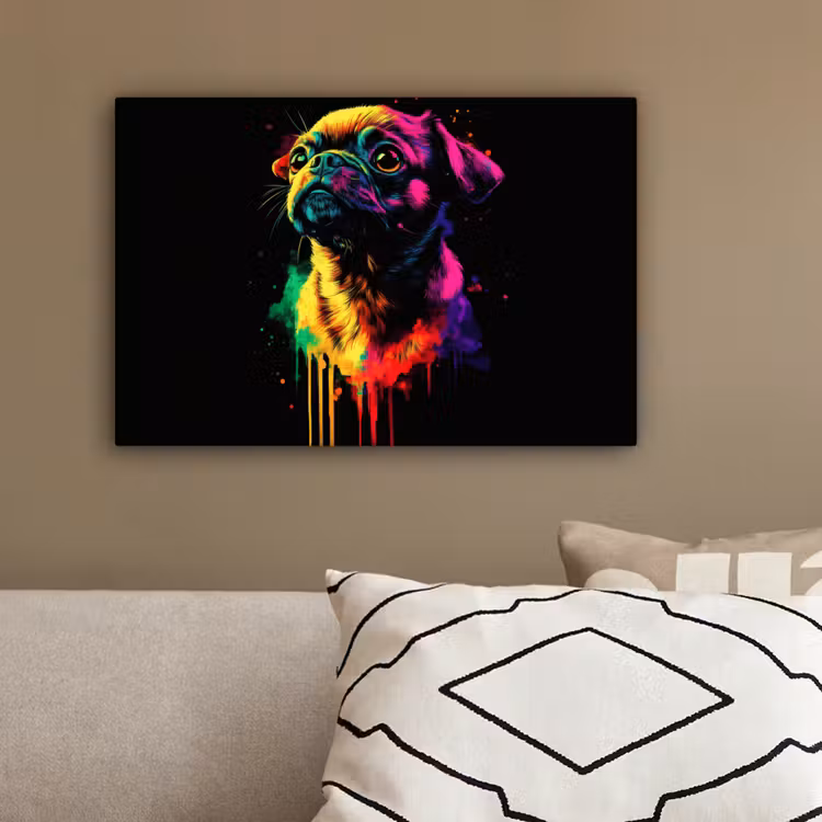 Puck - Hond - Verf - Kleuren canvas 2cm klein -sfeer3
