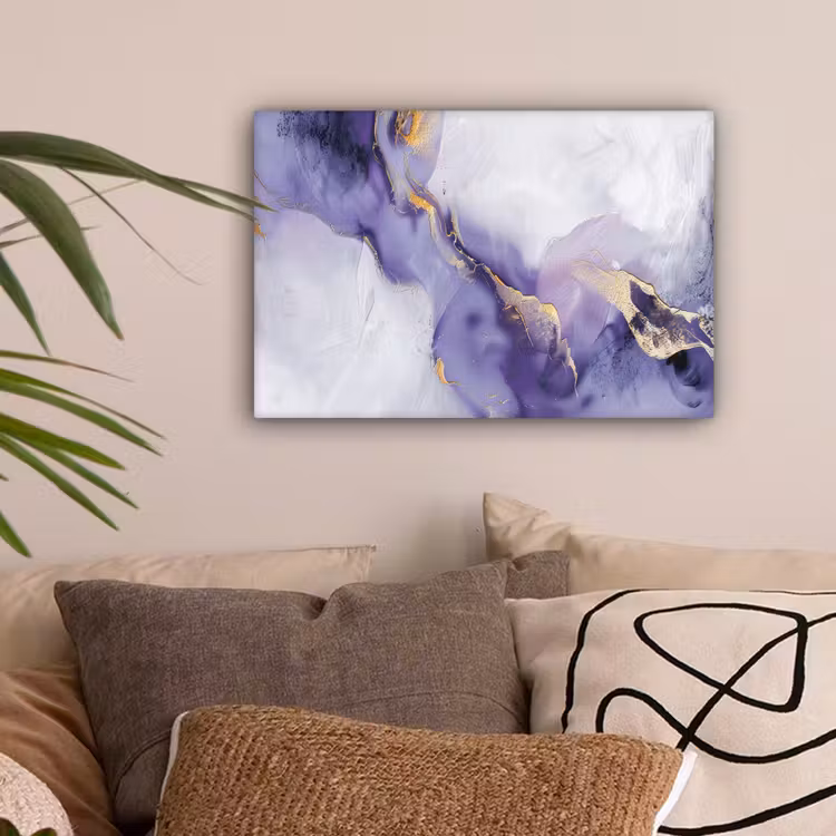 Paars - Modern - Marmer - Abstract canvas 2cm klein -sfeer1