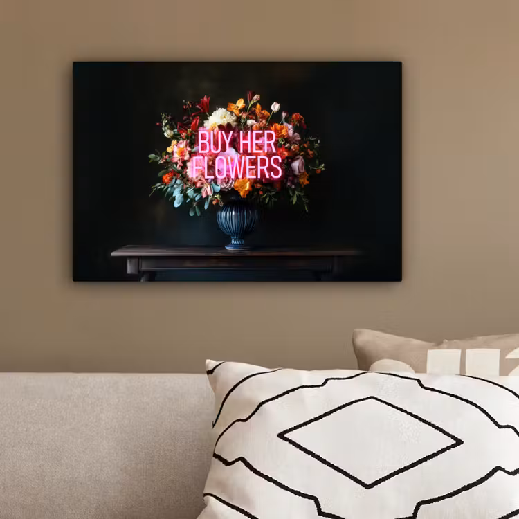 Quote - Bloemen - Vaas - Neon canvas 2cm klein -sfeer3