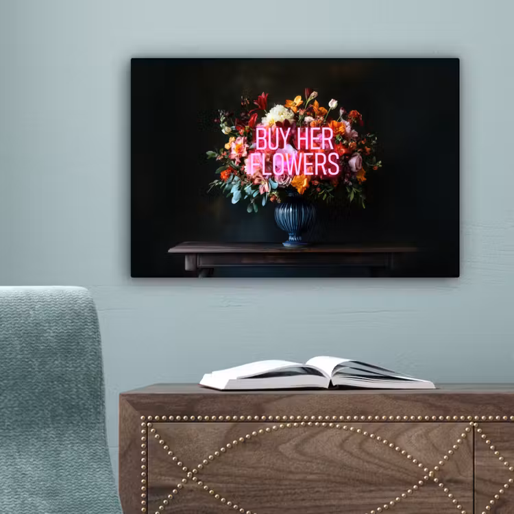 Quote - Bloemen - Vaas - Neon canvas 2cm klein -sfeer4