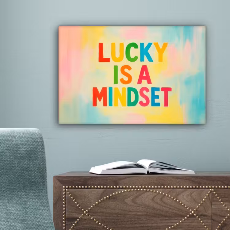 Quote - Lucky - Regenboogkleuren canvas 2cm klein -sfeer4