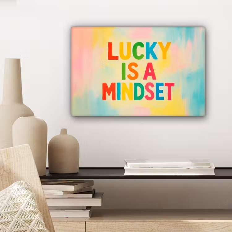 Quote - Lucky - Regenboogkleuren canvas 2cm klein -sfeer6