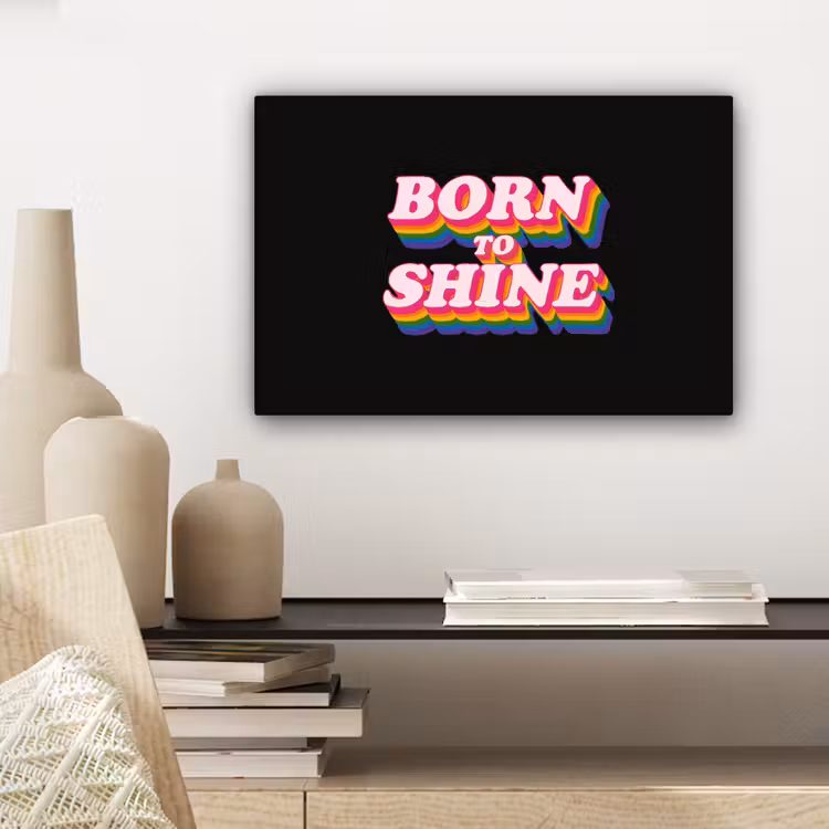 Quote - Regenboog - Roze - Zwart canvas 2cm klein -sfeer6