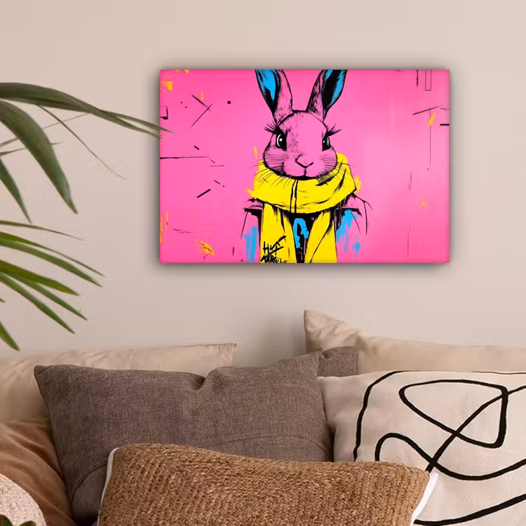 Konijn - Felroze - Sjaal - Abstract canvas 2cm klein -sfeer1