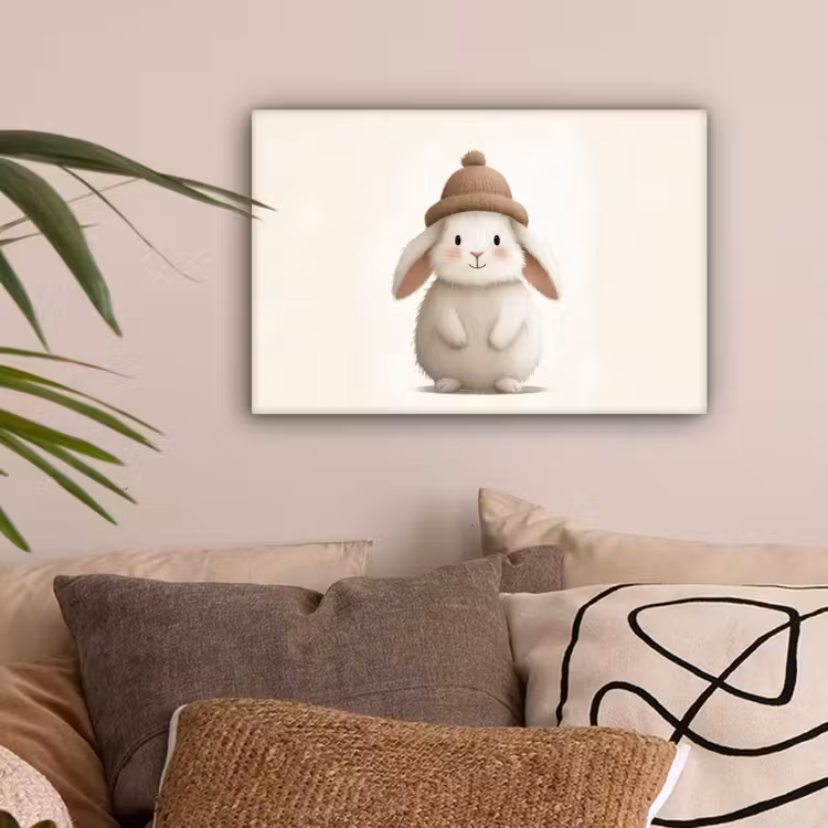 Konijn - Muts - Oren - Beige canvas 2cm klein -sfeer1