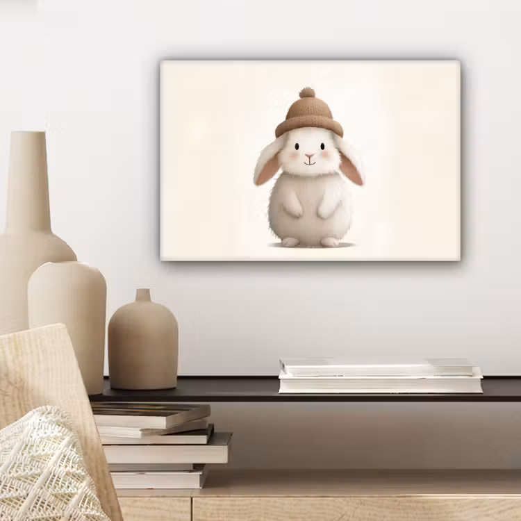 Konijn - Muts - Oren - Beige canvas 2cm klein -sfeer6