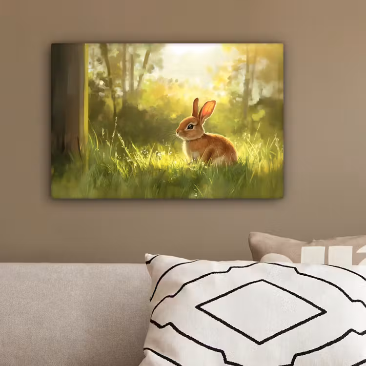 Konijn - Zonlicht - Bos canvas 2cm klein -sfeer3