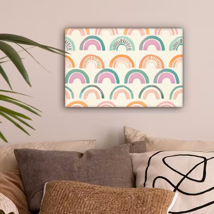 Regenboog - Zachte tinten - Strepen - Stippen canvas 2cm klein -sfeer1