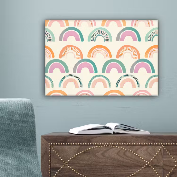 Regenboog - Zachte tinten - Strepen - Stippen canvas 2cm klein -sfeer4