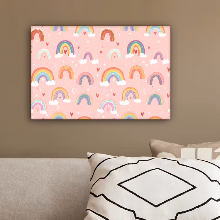 Regenboog - Patroon - Pastel - Handgetekend canvas 2cm klein -sfeer3