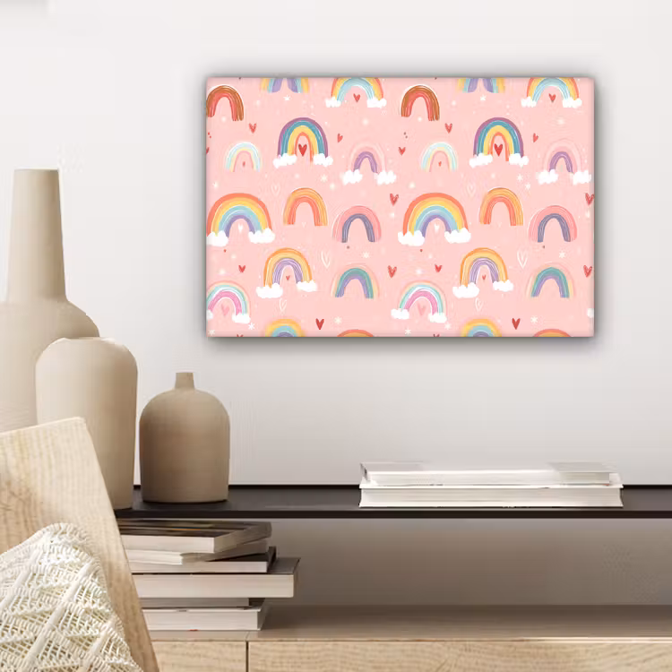 Regenboog - Patroon - Pastel - Handgetekend canvas 2cm klein -sfeer6