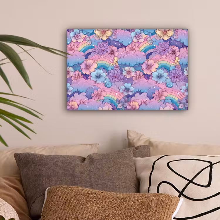 Regenbogen - Bloemen - Kleurrijk - Wolken canvas 2cm klein -sfeer1