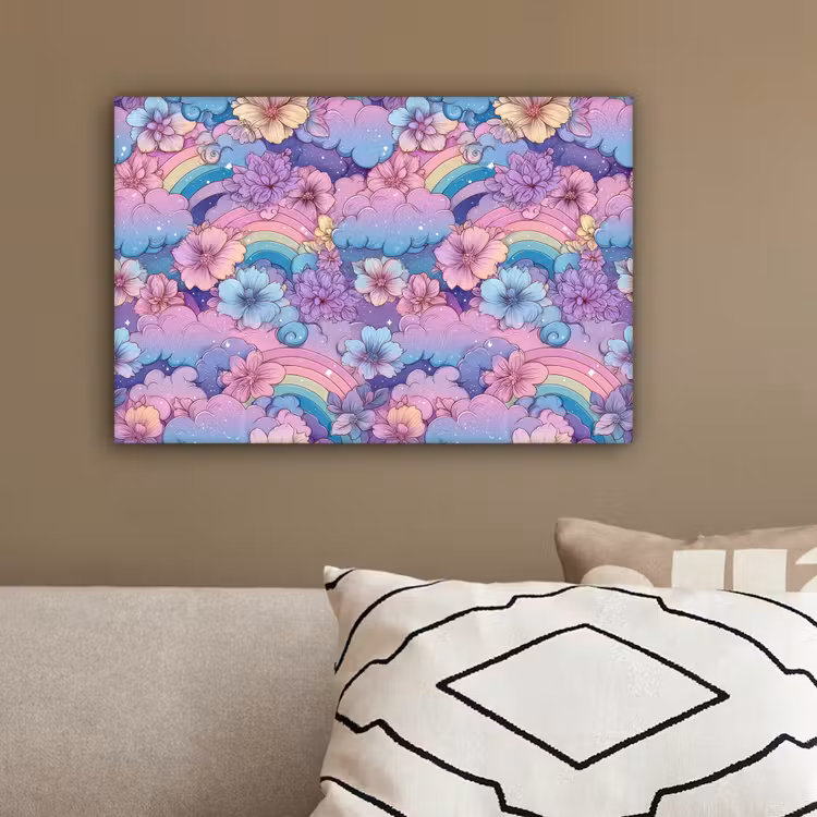 Regenbogen - Bloemen - Kleurrijk - Wolken canvas 2cm klein -sfeer3