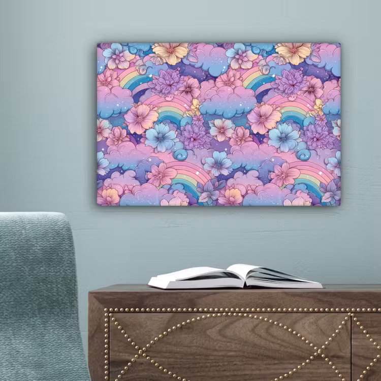 Regenbogen - Bloemen - Kleurrijk - Wolken canvas 2cm klein -sfeer4