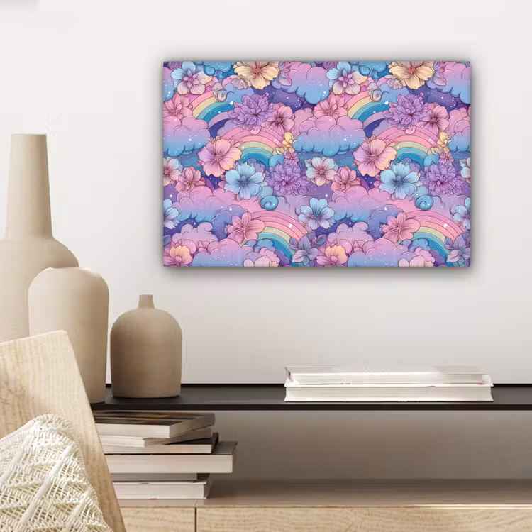 Regenbogen - Bloemen - Kleurrijk - Wolken canvas 2cm klein -sfeer6