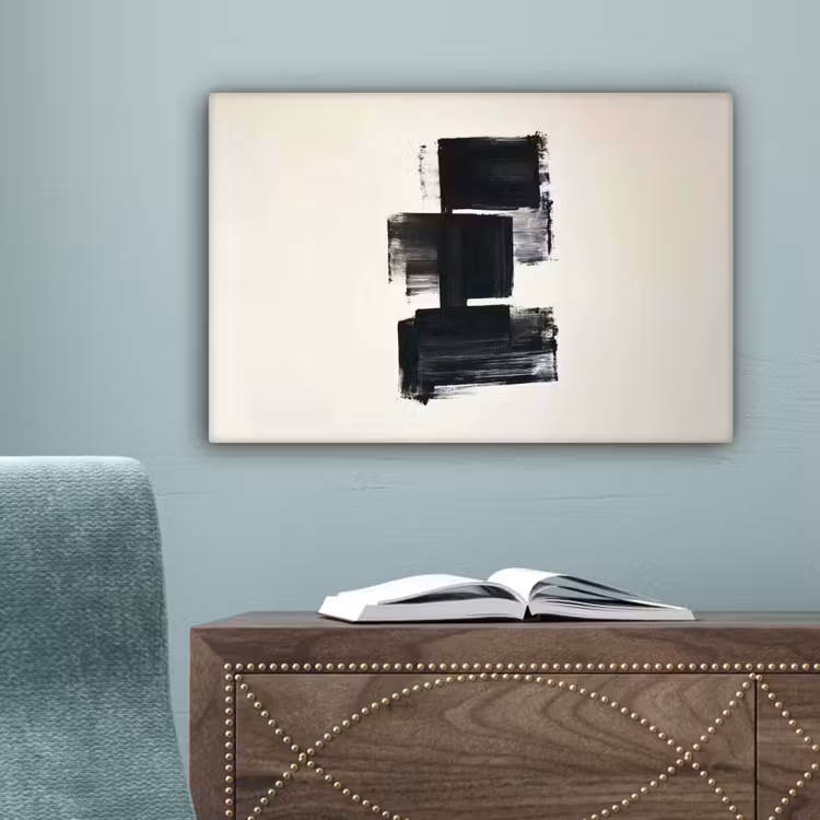 Rechthoeken - Penseelstreken - Abstract - Zwart canvas 2cm klein -sfeer4