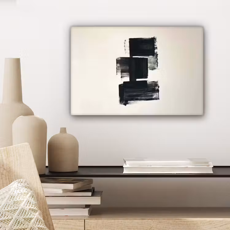 Rechthoeken - Penseelstreken - Abstract - Zwart canvas 2cm klein -sfeer6