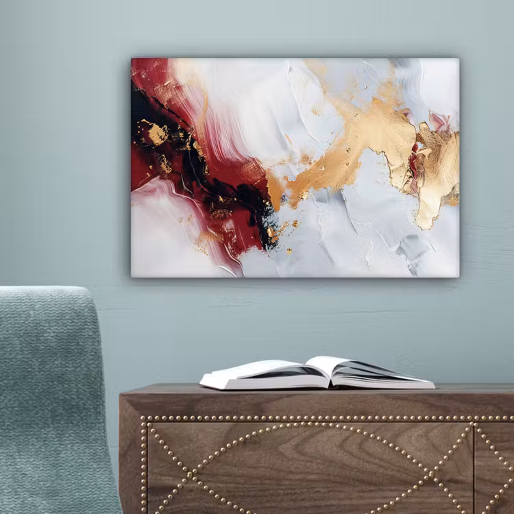 Rood - Abstract - Goud - Modern canvas 2cm klein -sfeer4